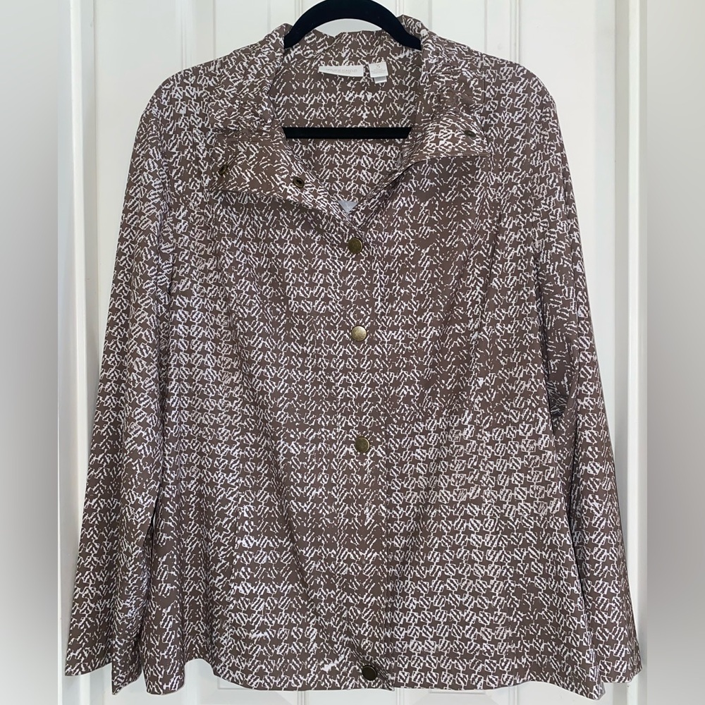 Chico's Brown and White Button Down‎ Jacket